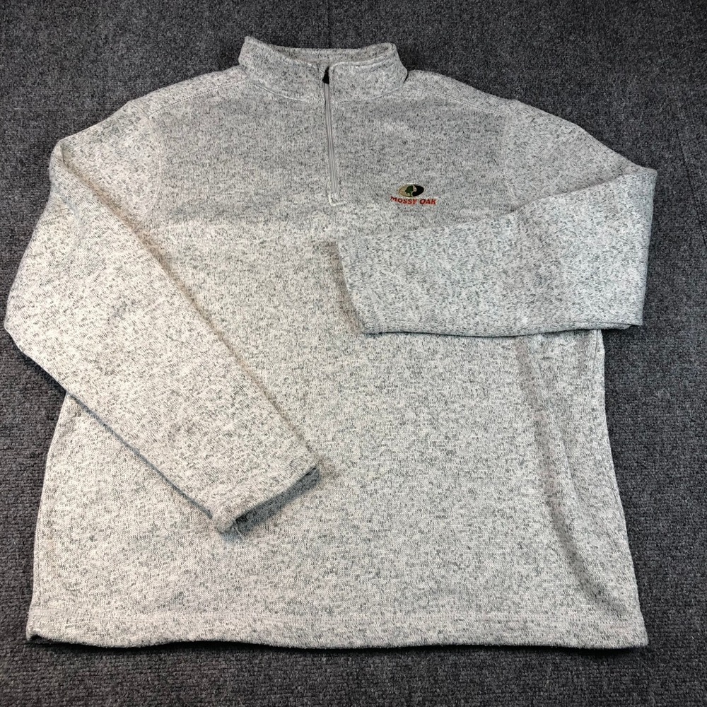 Mossy Oak Quarter Zip Pullover Sweater Men's XL Gray Speckled Fleece Outdoor
